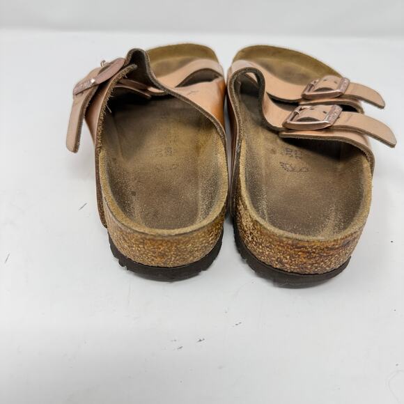 Birkenstock Size 36 Arizona Soft Footbed Sandals Rose Gold Metallic Slip On Flat - Picture 4 of 8